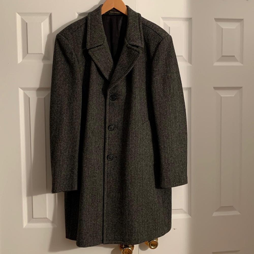 Vintage gray herringbone Stratojac topcoat, size 42R